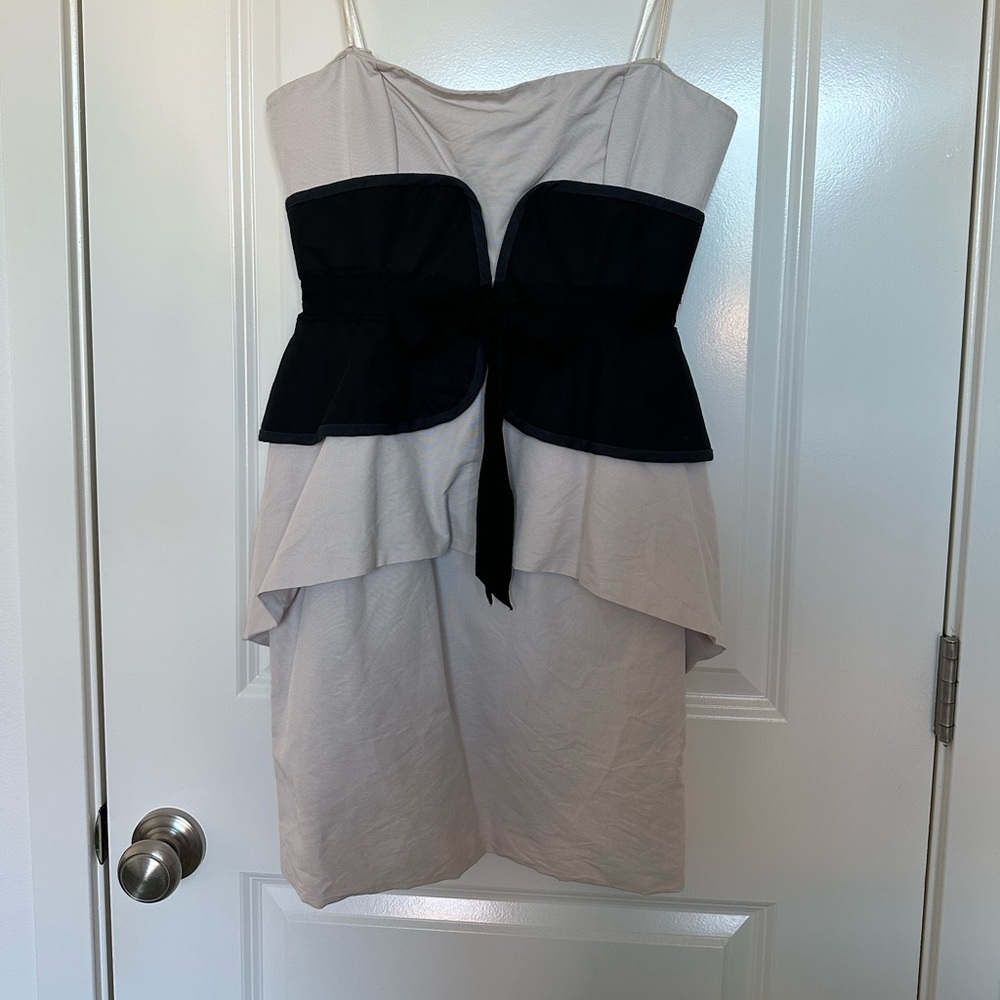 Bcbg Maxazria Pink Black Peplum Strapless Dress Size 6